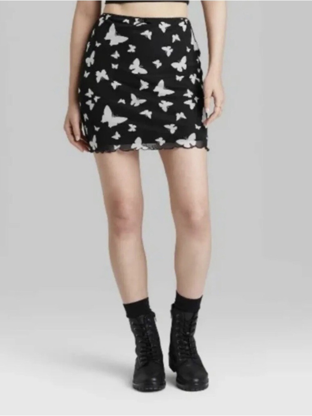 wild fable Black Mini Skirt with White Butterfly Print